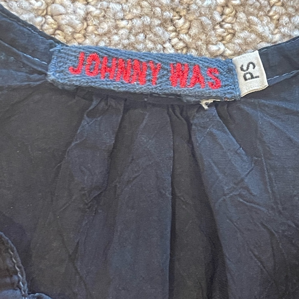 Johnny Was Embroidered Black Women's Blouse, Buttoned V-Neck, Long Sleeve, S - Picture 4 of 16